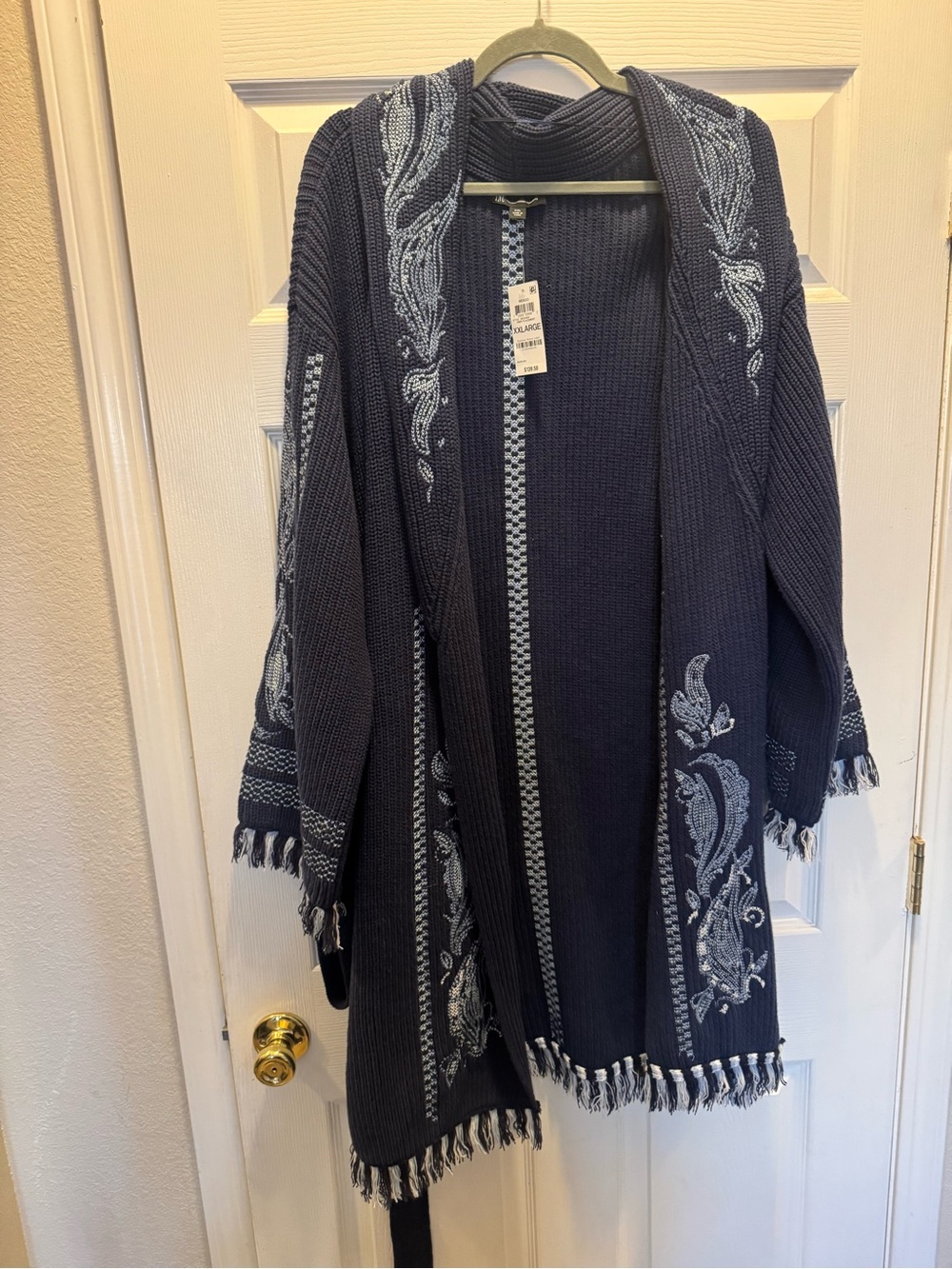INC International Concepts Indigo Knit Cardigan with Light Blue Stitching